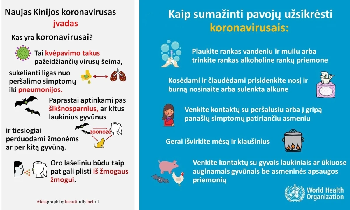 Siaučiant koronavirusui skatinama namuose turėti medicininių kaukių ir daugiau dėmesio skirti higienai