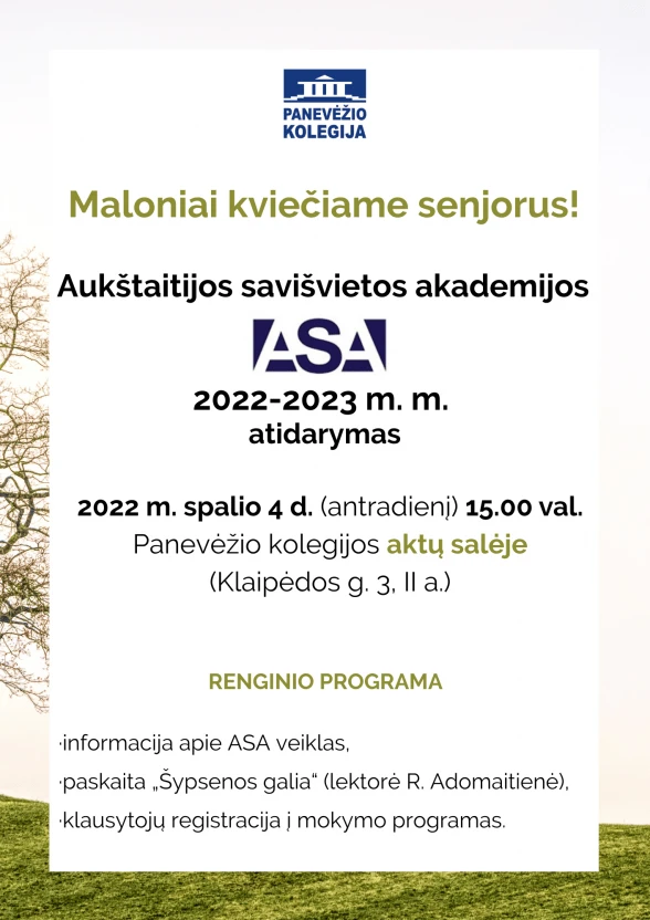 Panevėžio kolegija kviečia mokytis senjorus
