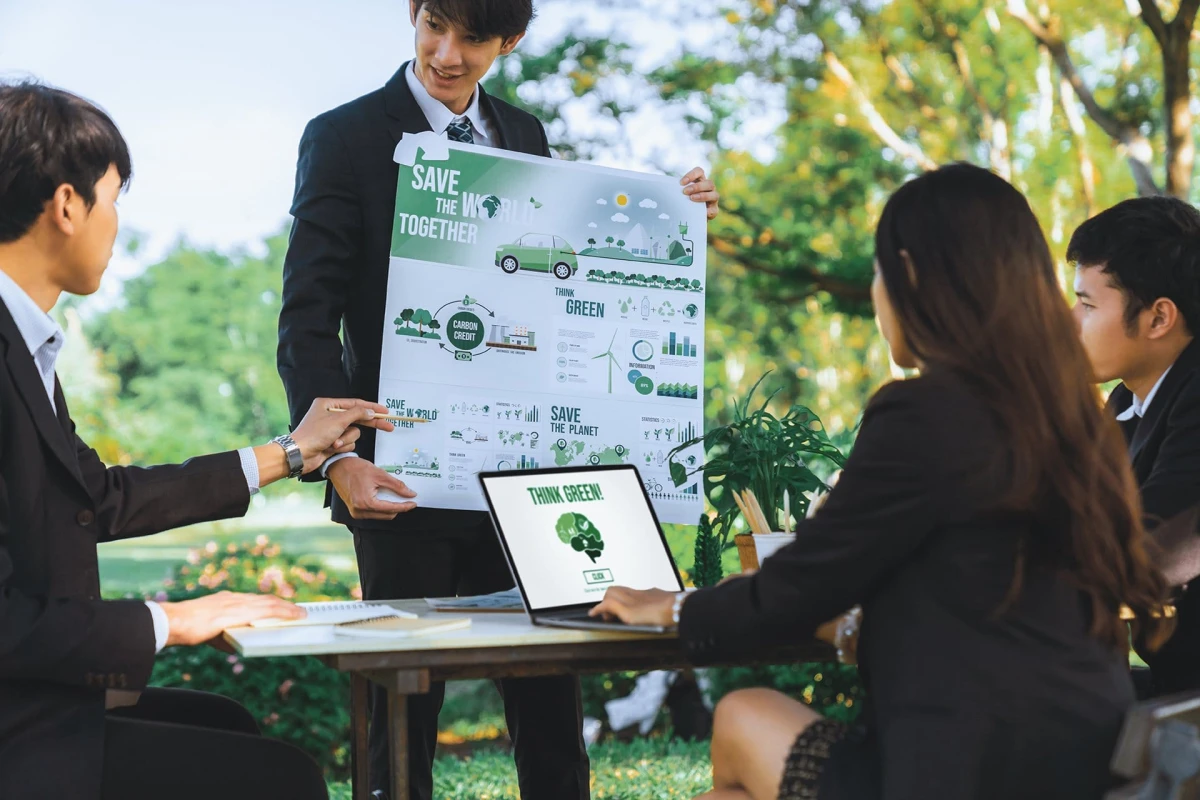 group of asian business people with strong teamwork at outdoor office. gyre