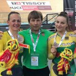 Simona Krupeckaitė ir Miglė Marozaitė su treneriu Anatolijumi Novikovu
