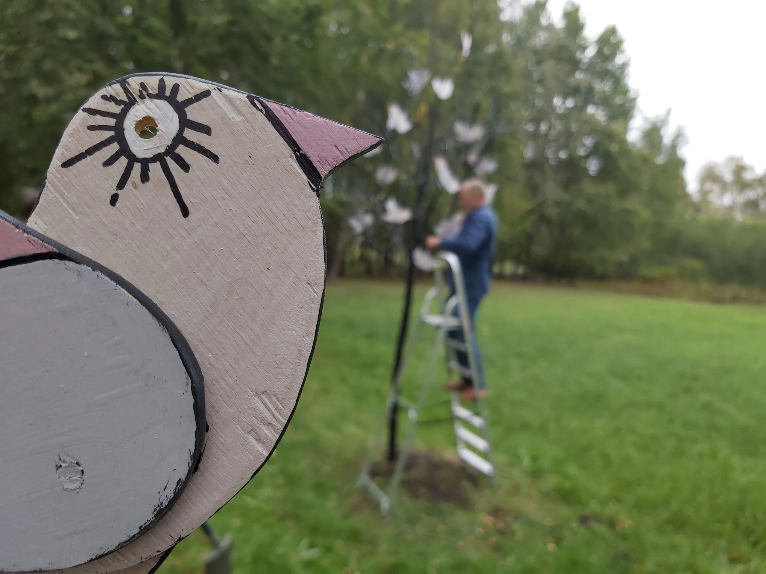 Panevėžio gamtos mokyklą papuošė panevėžiečių dovana – meno instaliacija „Tegyvena medžiai ir paukščiai”