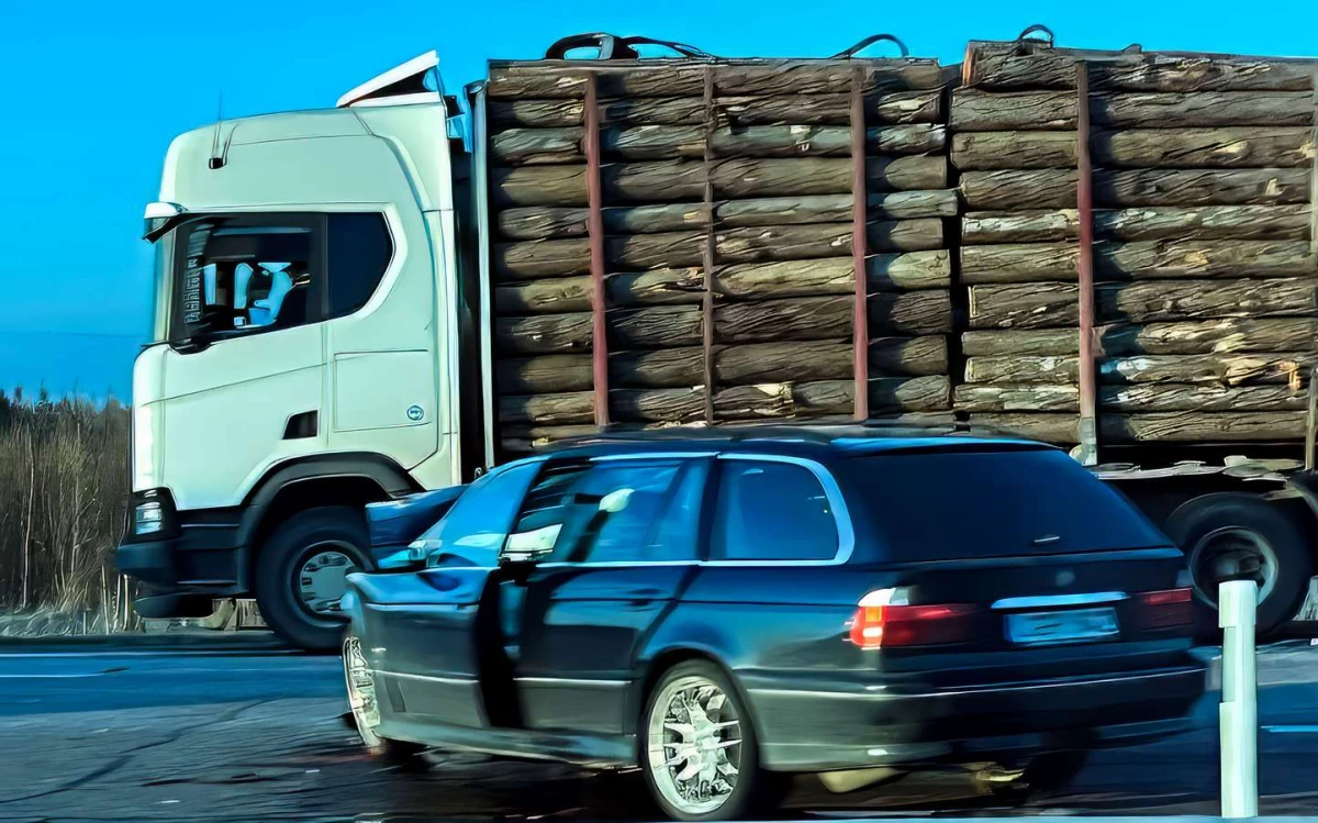 Autostradoje ties posūkiu į Raguvą susidūrė miškavežis ir BMW