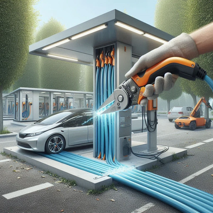 Nupjauti ir pavogti elektromobilių stotelių kabeliai