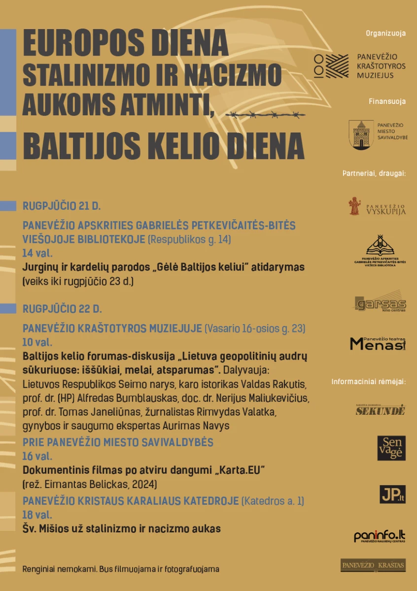 Panevėžyje bus minima Europos diena stalinizmo ir nacizmo aukoms atminti ir   Baltijos kelio diena
