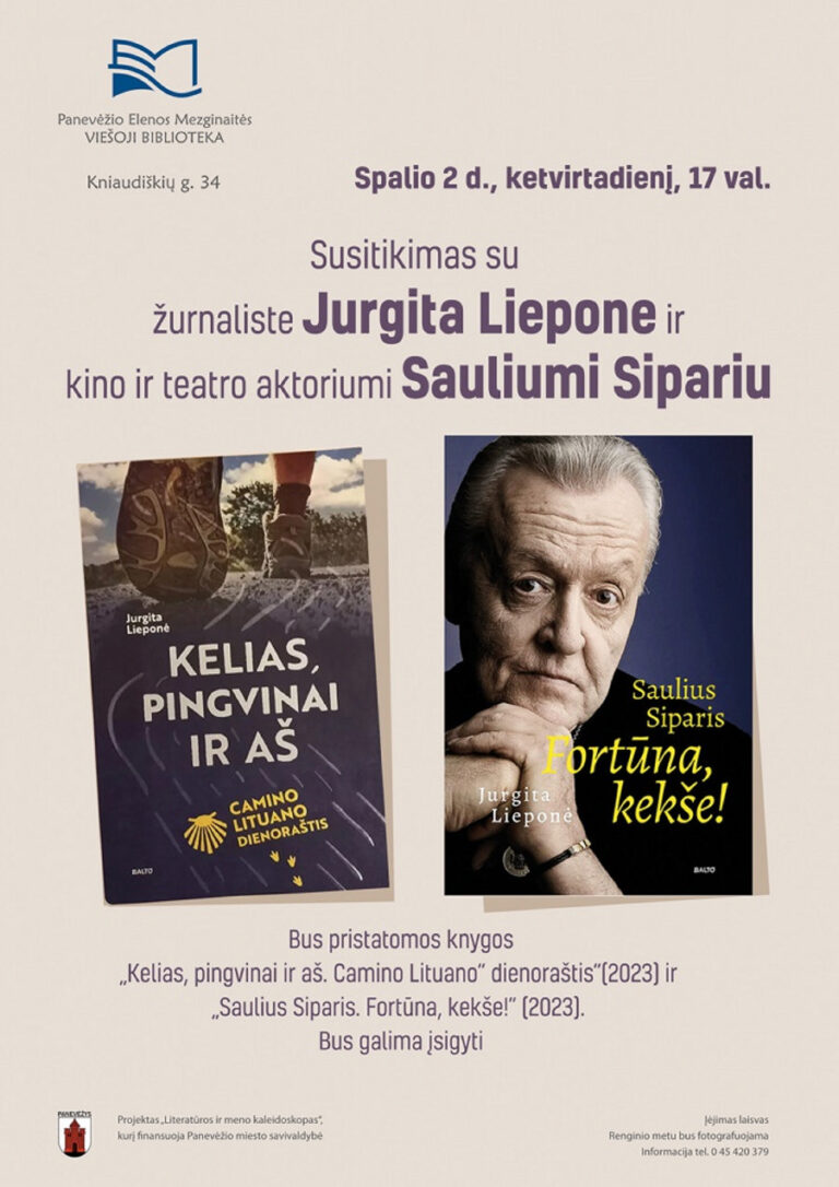 Kviečia į susitikimą su aktoriumi Sauliumi Sipariu ir žurnaliste Jūrate Liepone