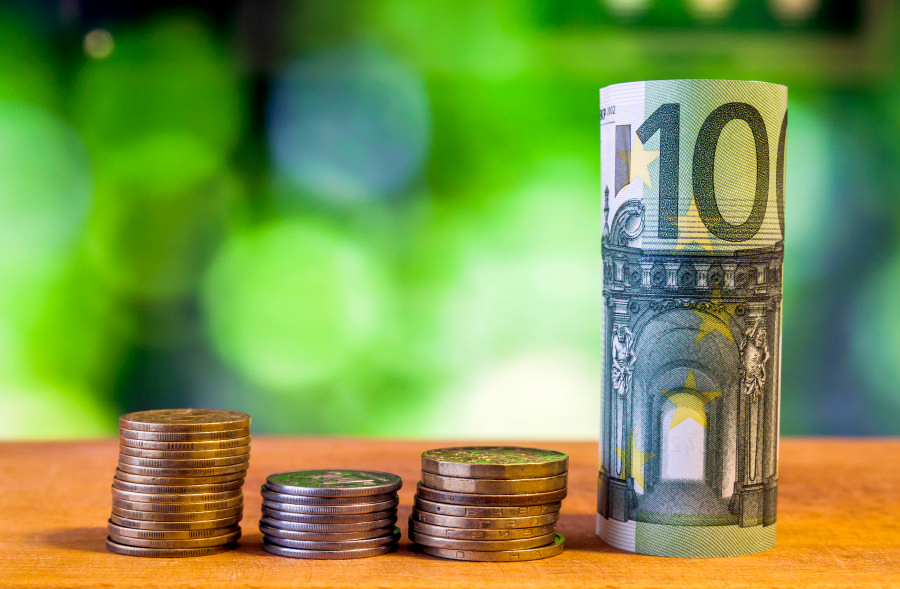100 eurų ir monetos