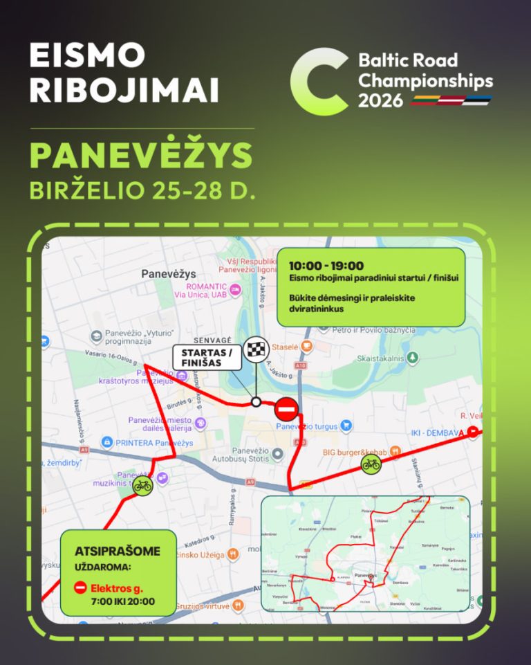 Šią savaitę Panevėžyje – Baltijos šalių dviračių čempionatas: numatomi laikini eismo ribojimai
