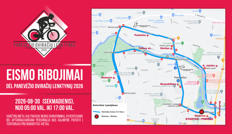 Dėl Panevėžio dviračių lenktynių keisis eismas ir maršrutinių autobusų trasos